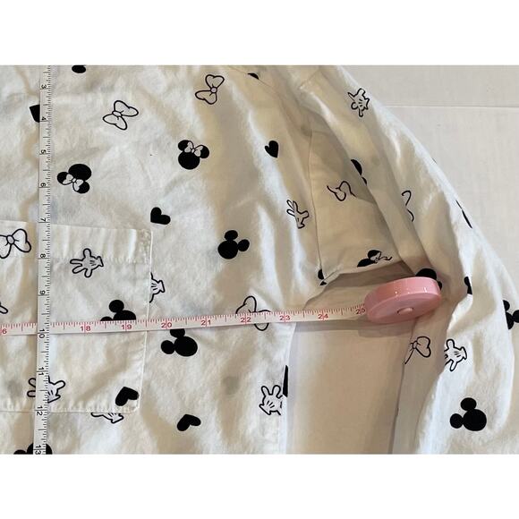 Disney Lightweight Flannel Black White Mickey Minnie 3/4 Sleeve Sleep Shirt L - Picture 10 of 11